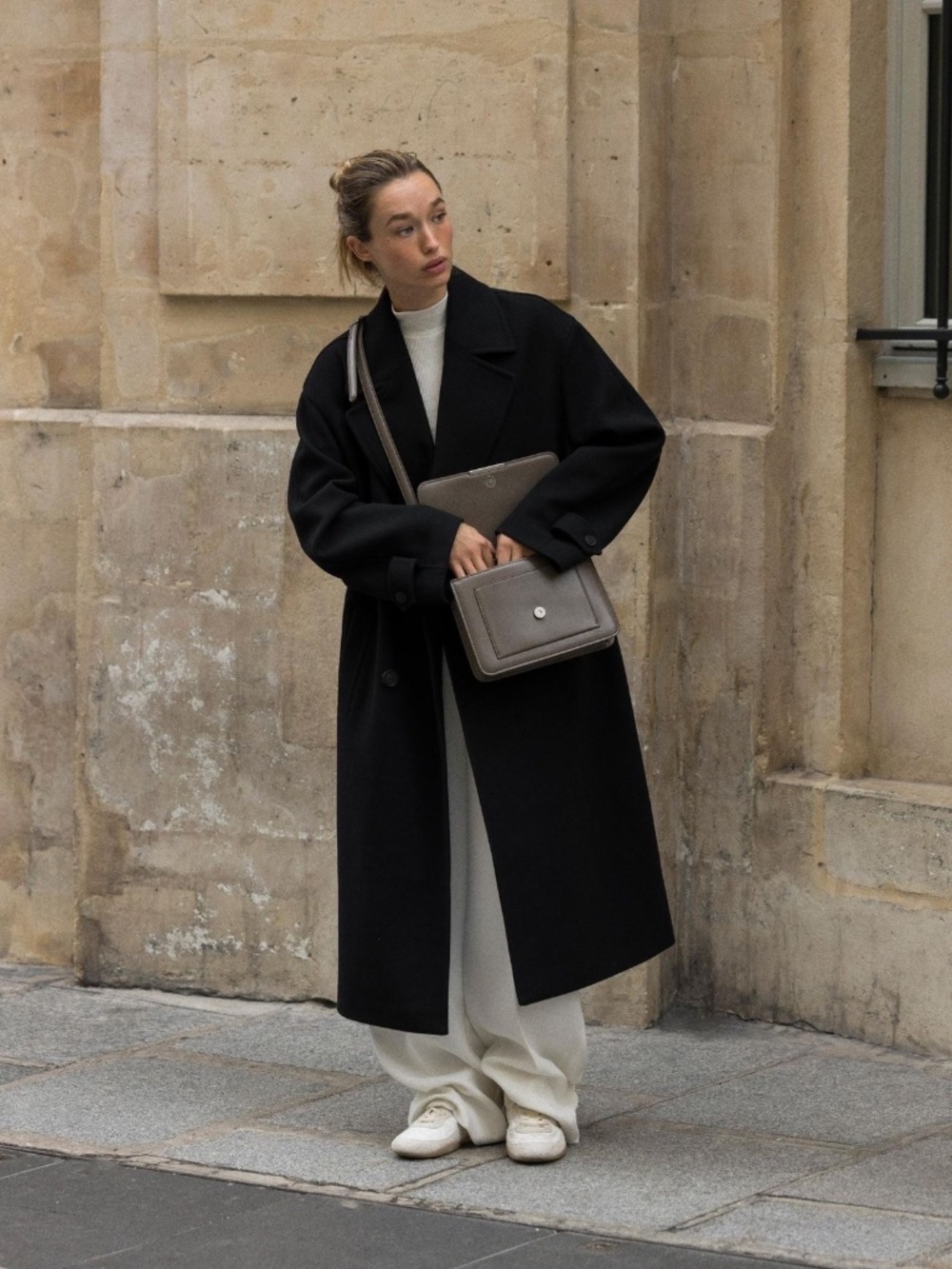 Zara black long belted wool blend coat